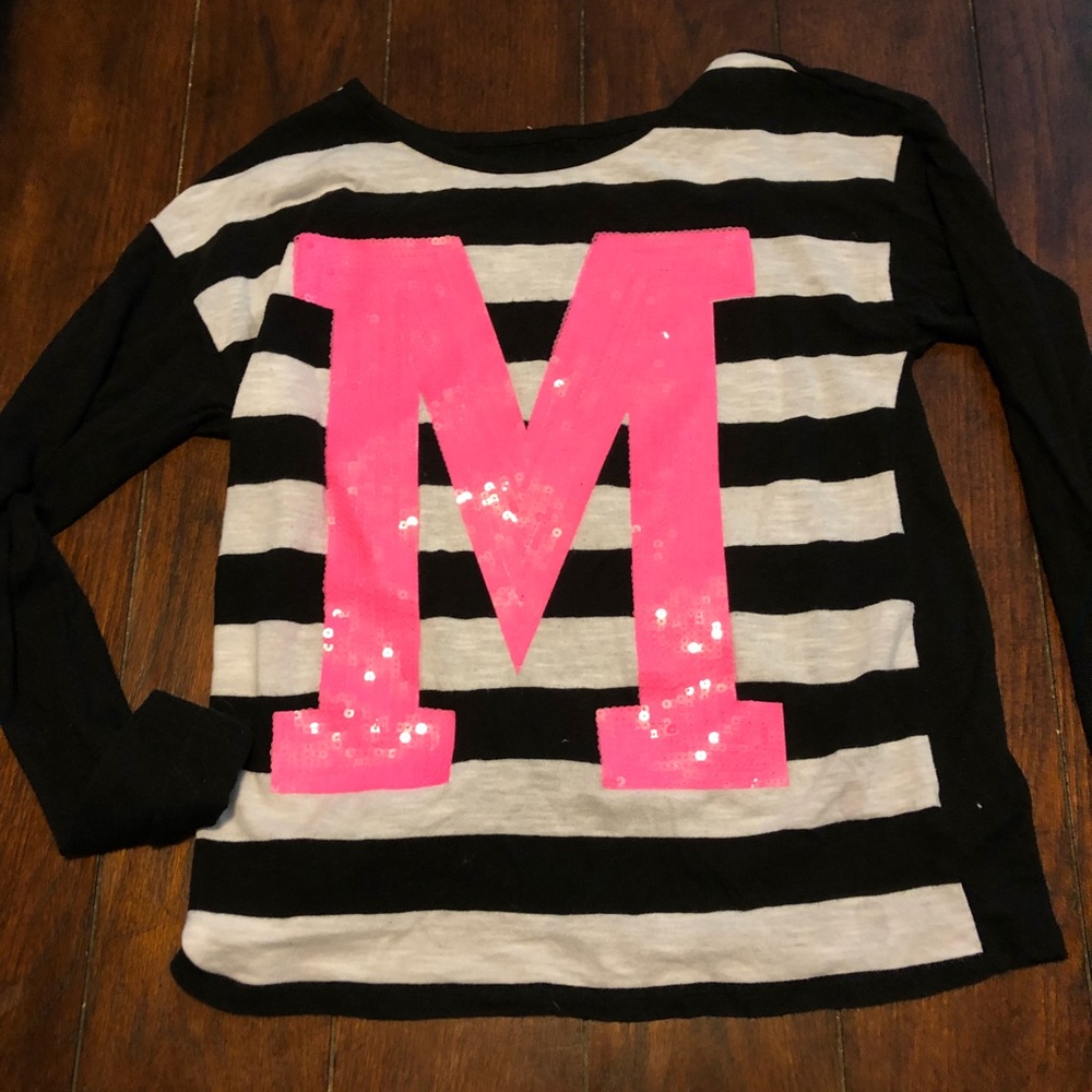 Justice “M” pink letter sweater